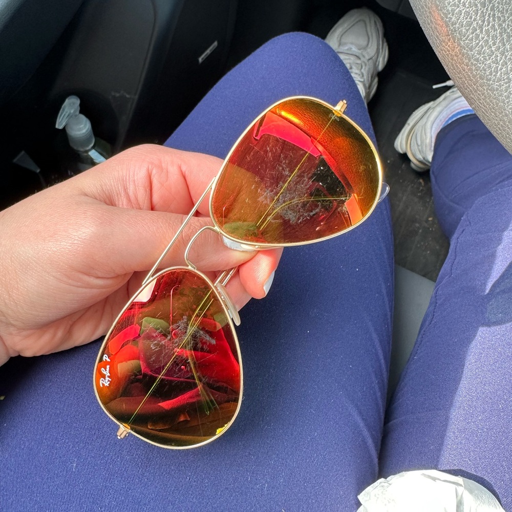 Ray-Ban Gold and Red Aviator Sunglasses